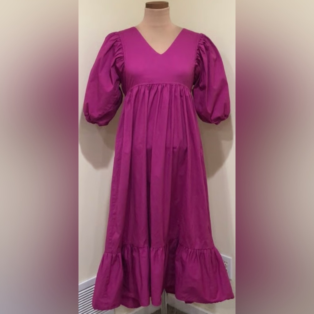 Karlie Magenta Puff Sleeve Midi Dress